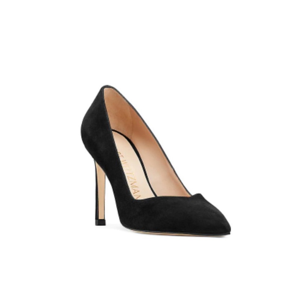 Stuart Weitzman Black Suede Heel Pumps Stilettos Point Anny Sz 9 - Picture 2 of 10